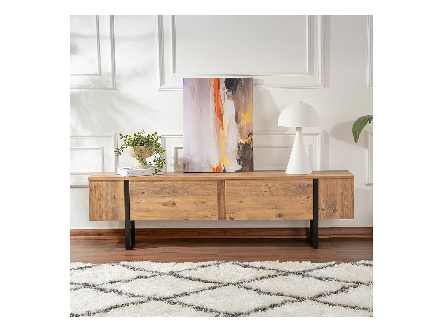 Meuble tv industriel avec placards bois et noir 180cm MOOV