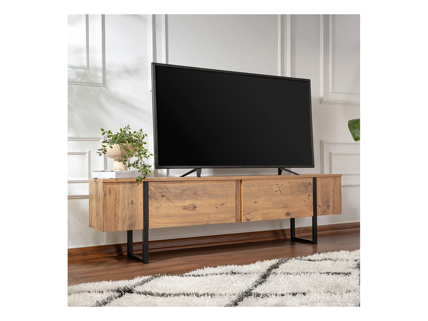 Meuble tv industriel avec placards bois et noir 180cm MOOV