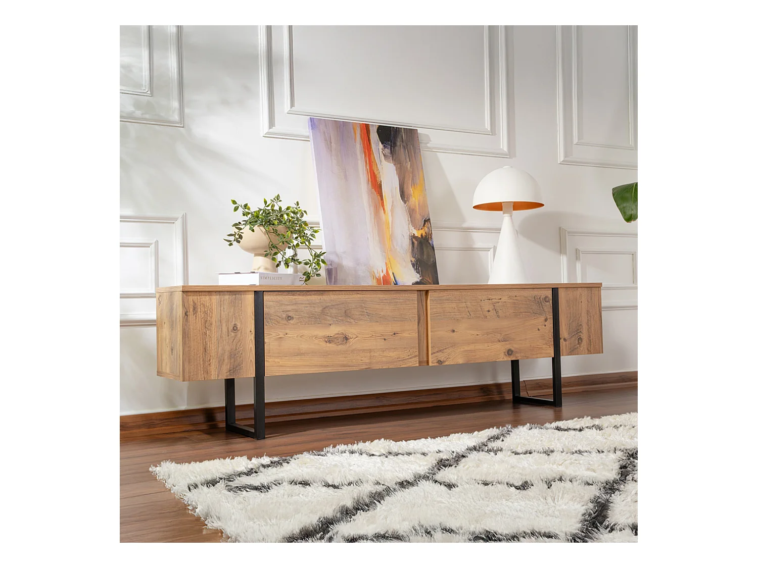 Meuble tv industriel avec placards bois et noir 180cm MOOV