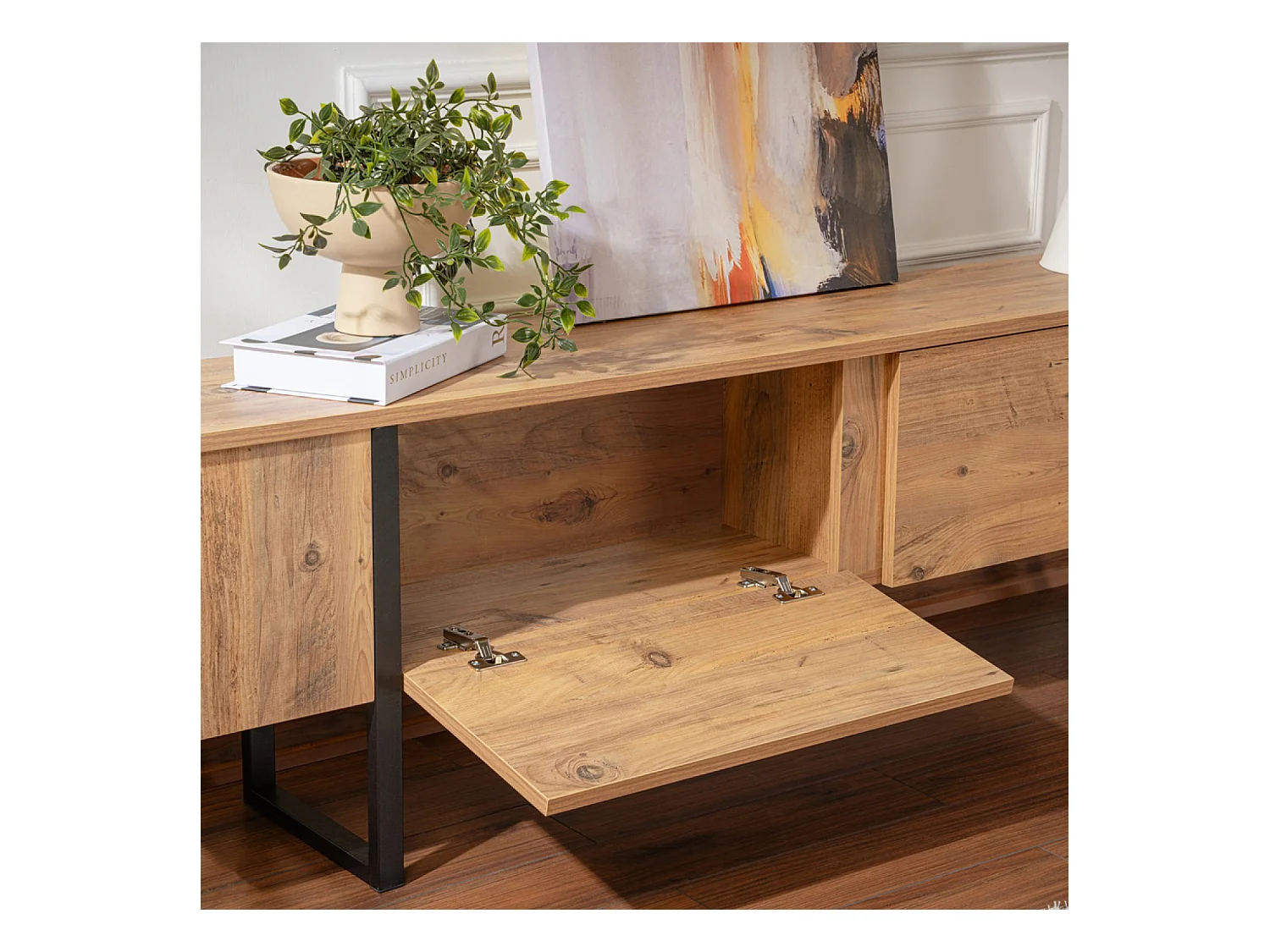 Meuble tv industriel avec placards bois et noir 180cm MOOV