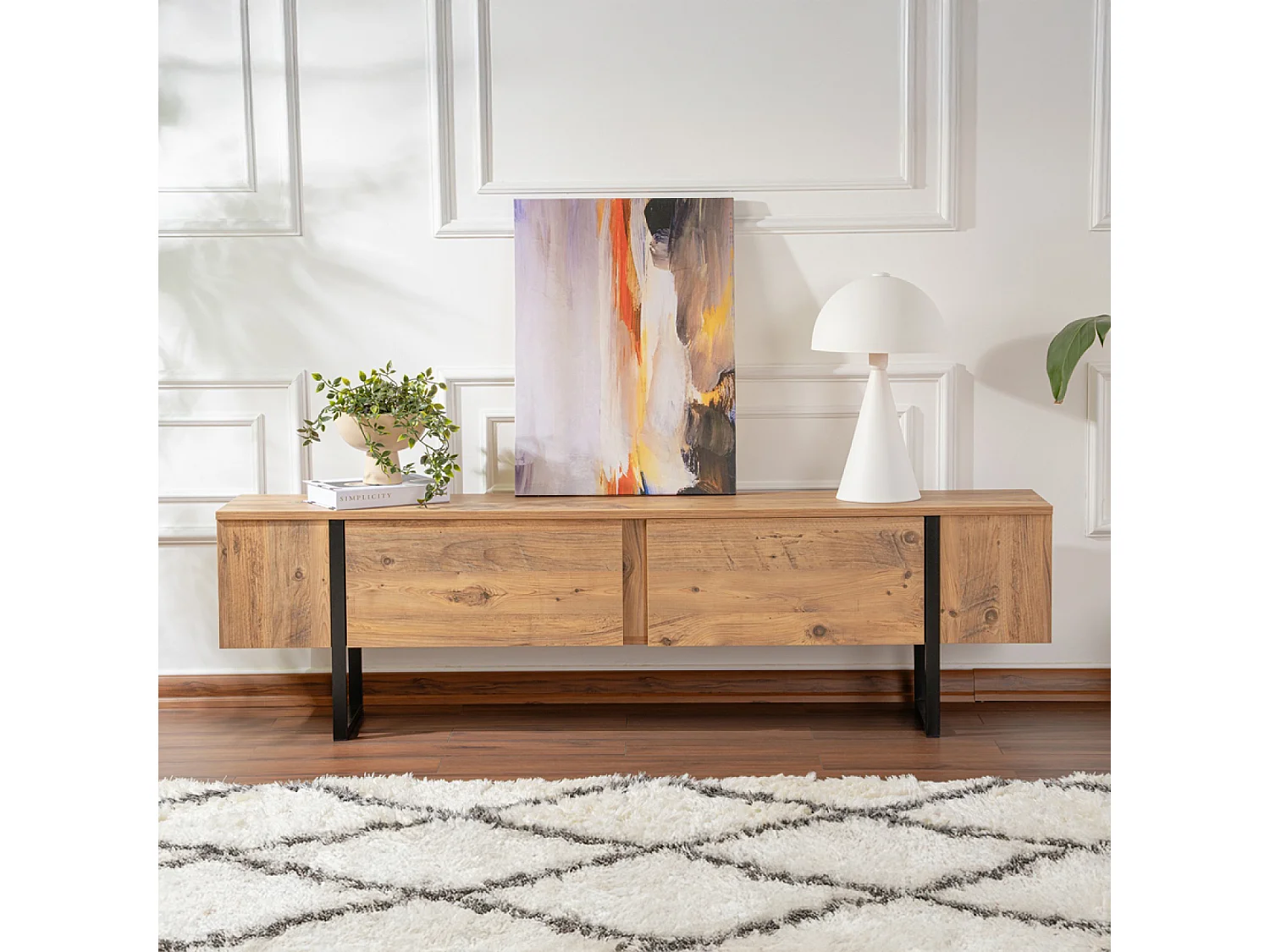 Meuble tv industriel avec placards bois et noir 180cm MOOV