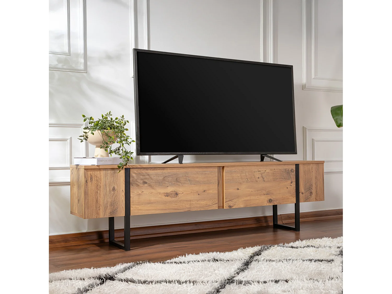 Meuble tv industriel avec placards bois et noir 180cm MOOV