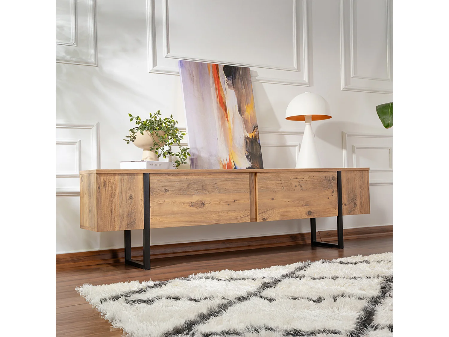 Meuble tv industriel avec placards bois et noir 180cm MOOV