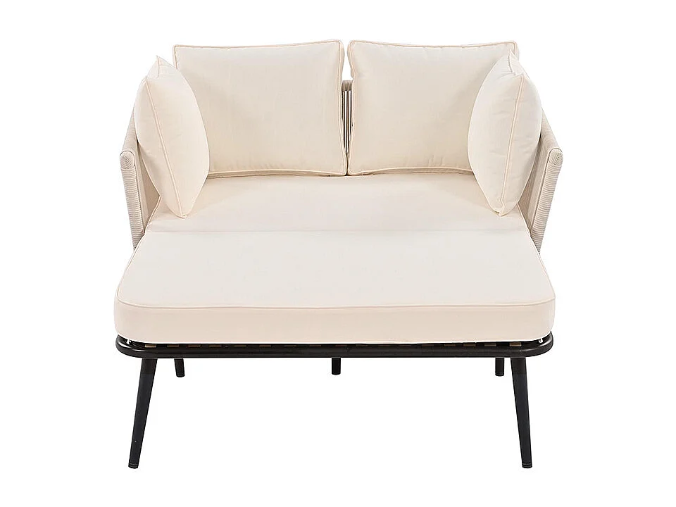 Canapé de jardin avec 2 coussins et 2 rembourrages bain de soleil d'extérieur meubles de terrasse coussins amovibles et lavables beige