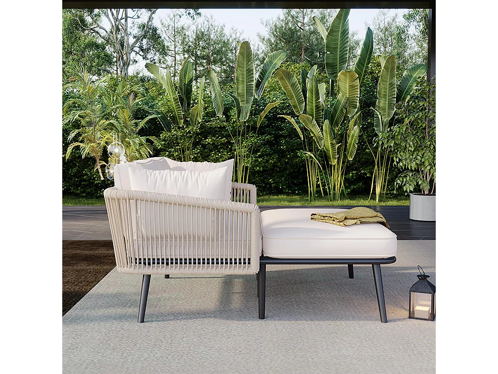 Canapé de jardin avec 2 coussins et 2 rembourrages bain de soleil d'extérieur meubles de terrasse coussins amovibles et lavables beige