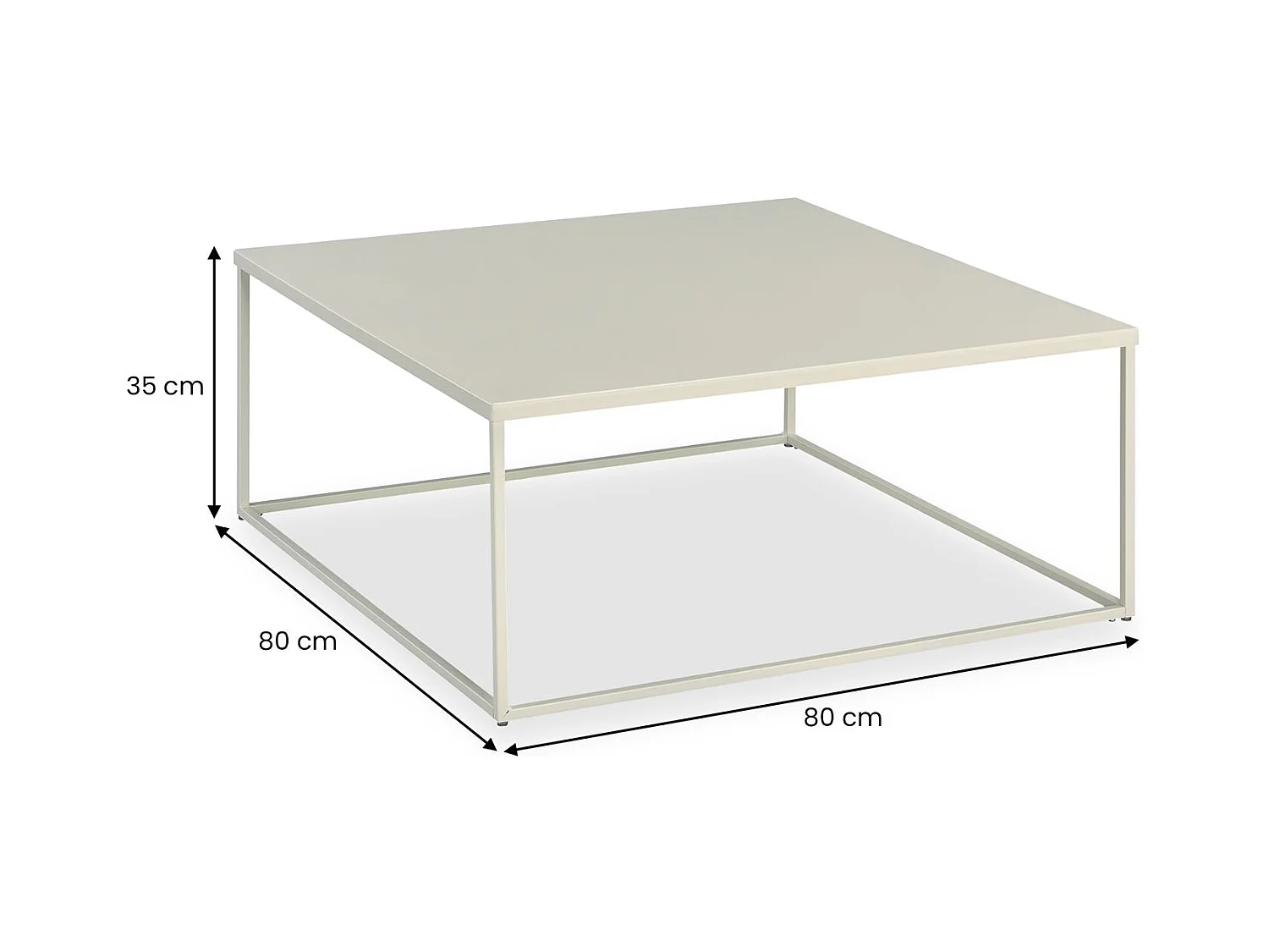 Table basse HILAR grande table de salon couleur beige design retro vintage industriel, plateau carré de 80 x 80 cm