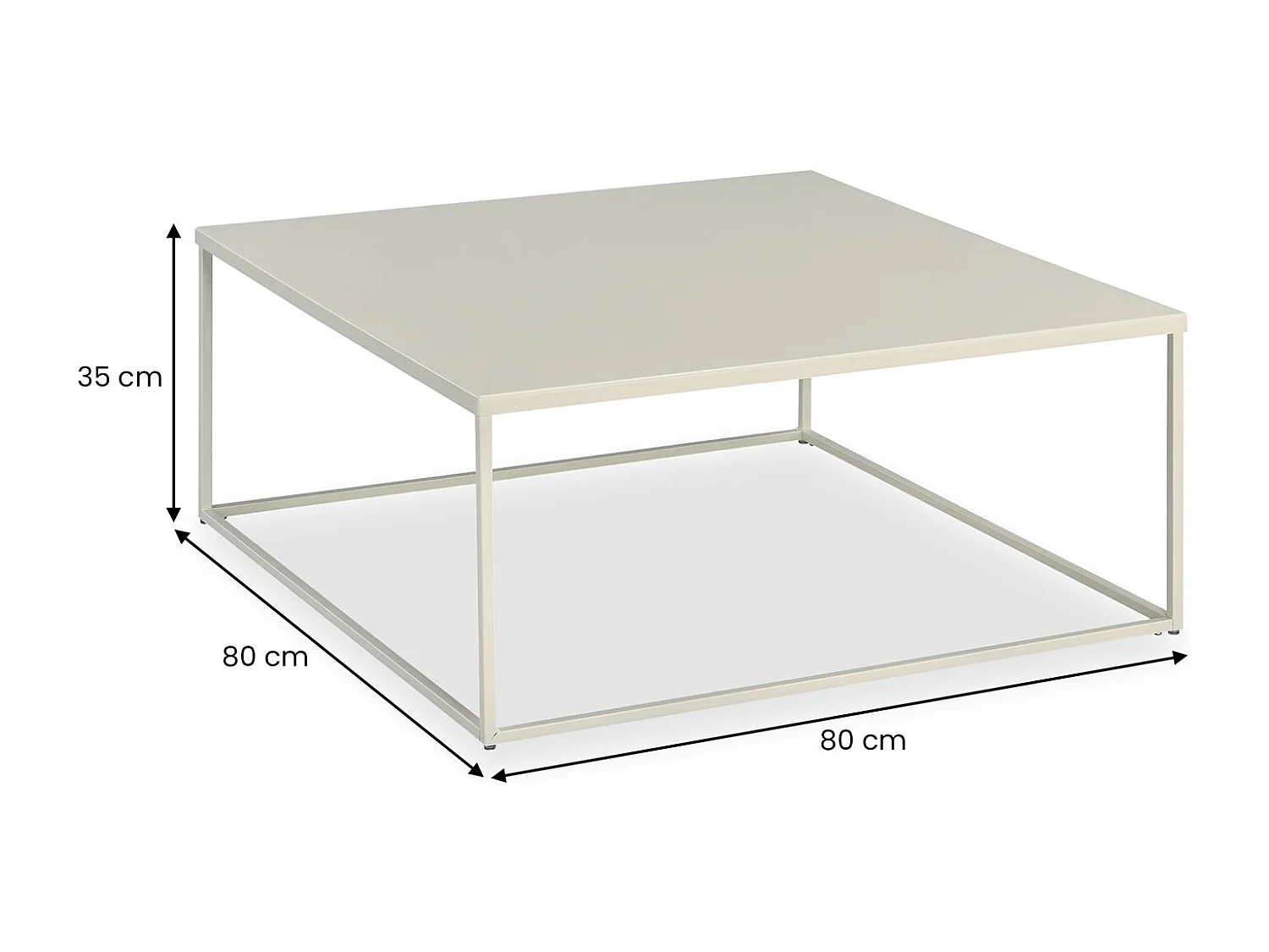 Table basse HILAR grande table de salon couleur beige design retro vintage industriel, plateau carré de 80 x 80 cm
