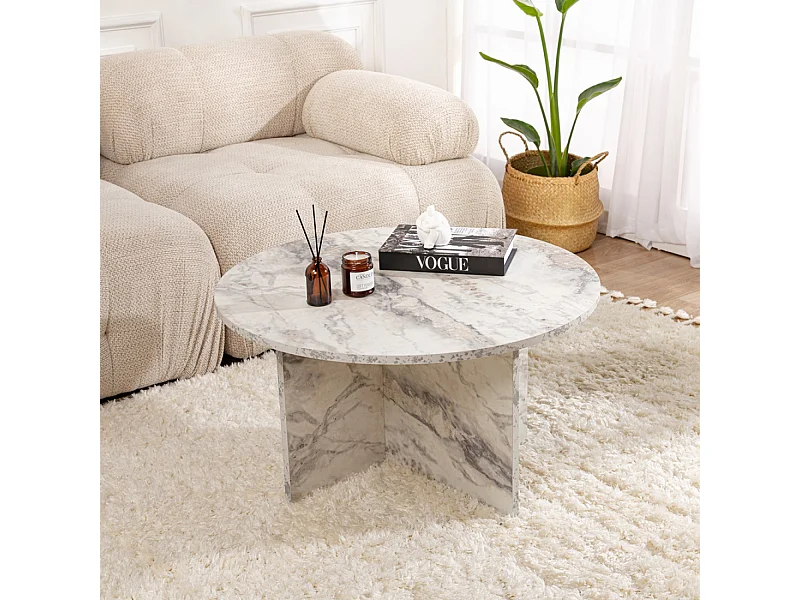 Runder Couchtisch mit Marmoreffekt freesia 80x80cm VINU