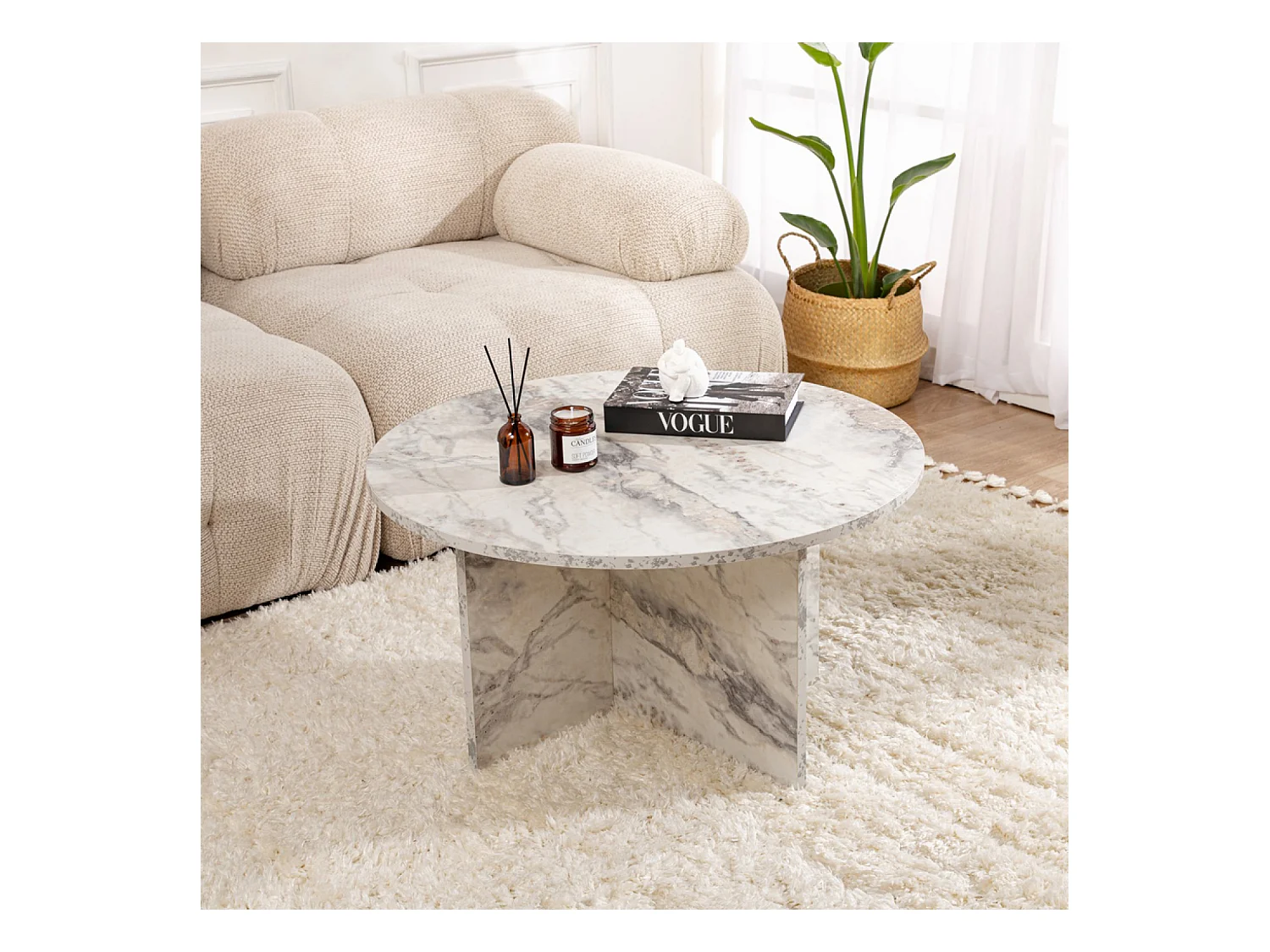 Table basse ronde effet marbre freesia 80x80cm VINU