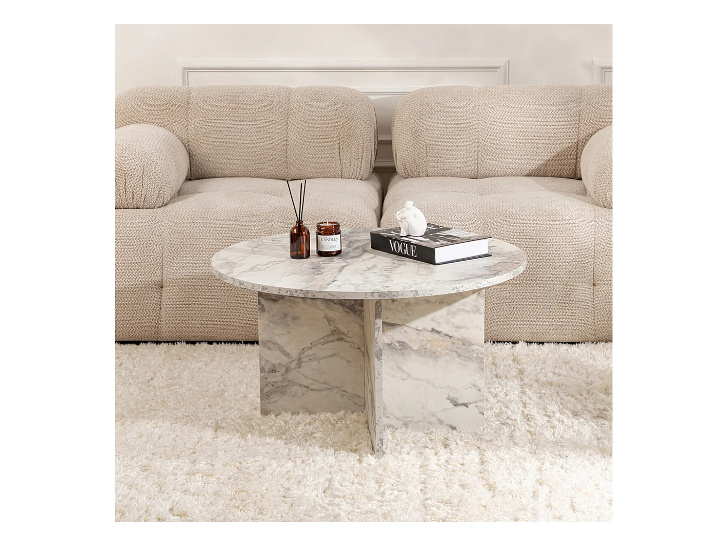 Runder Couchtisch mit Marmoreffekt freesia 80x80cm VINU