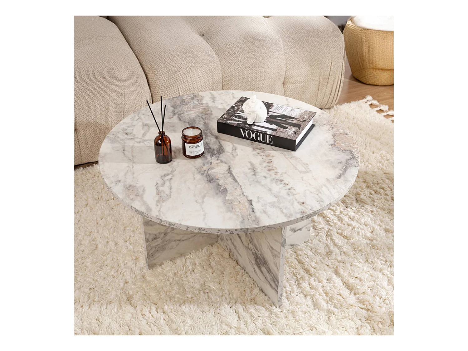 Runder Couchtisch mit Marmoreffekt freesia 80x80cm VINU