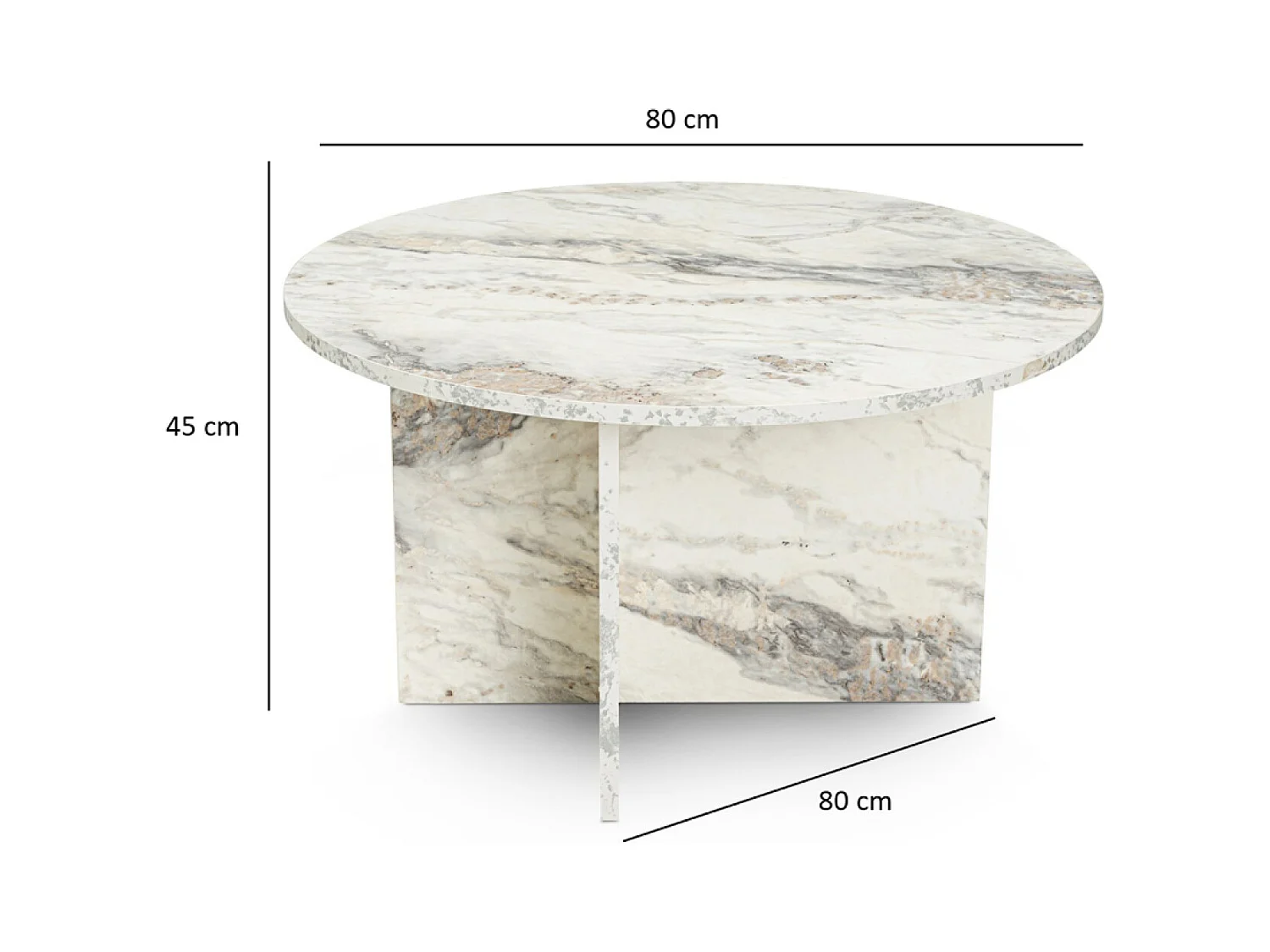 Runder Couchtisch mit Marmoreffekt freesia 80x80cm VINU