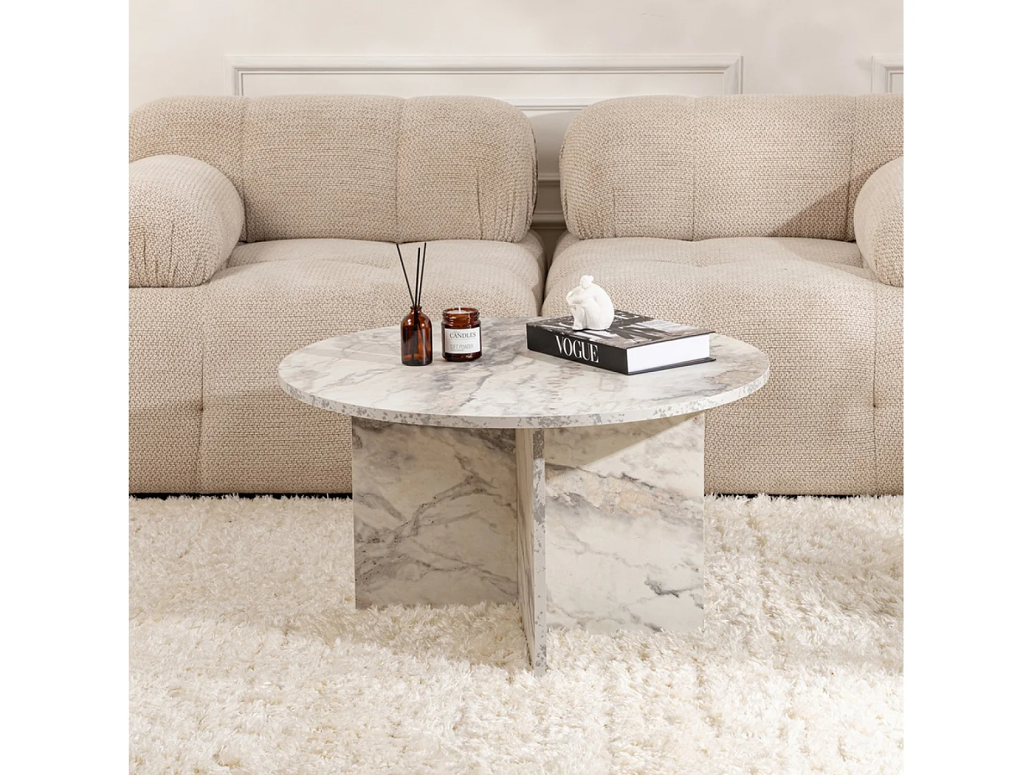 Table basse ronde effet marbre freesia 80x80cm VINU