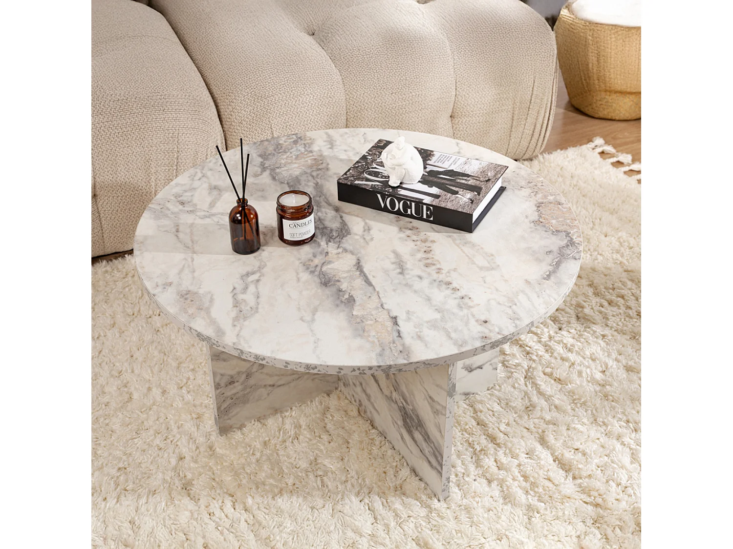 Table basse ronde effet marbre freesia 80x80cm VINU