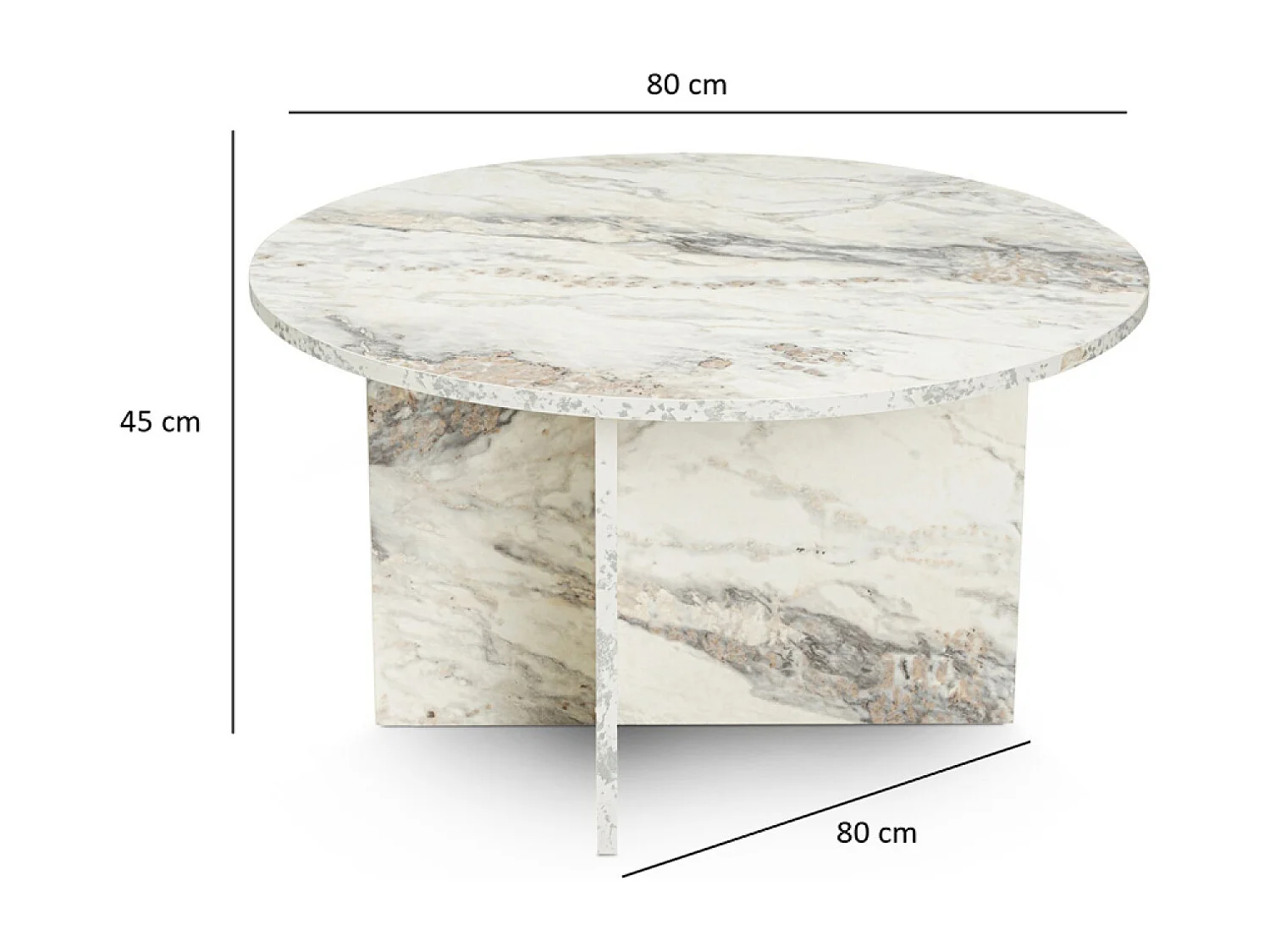 Table basse ronde effet marbre freesia 80x80cm VINU