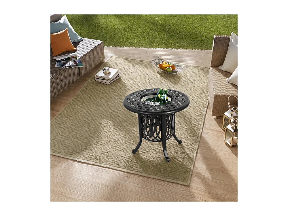 Table d'appoint extérieur en aluminium avec seau à glace table d'appoint de patio table d'extrémité en aluminium avec patins réglables Bronze