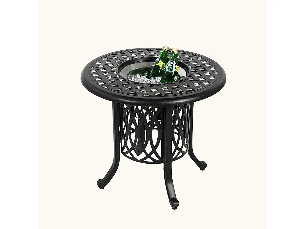 Table d'appoint extérieur en aluminium avec seau à glace table d'appoint de patio table d'extrémité en aluminium avec patins réglables Bronze