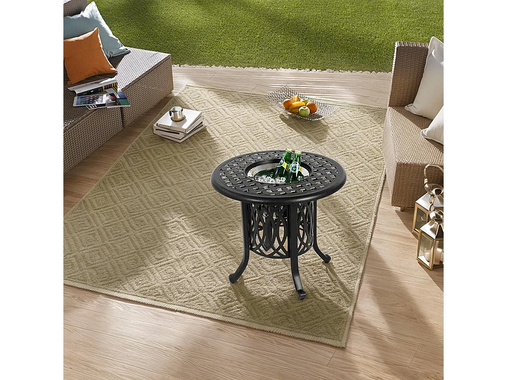 Table d'appoint extérieur en aluminium avec seau à glace table d'appoint de patio table d'extrémité en aluminium avec patins réglables Bronze