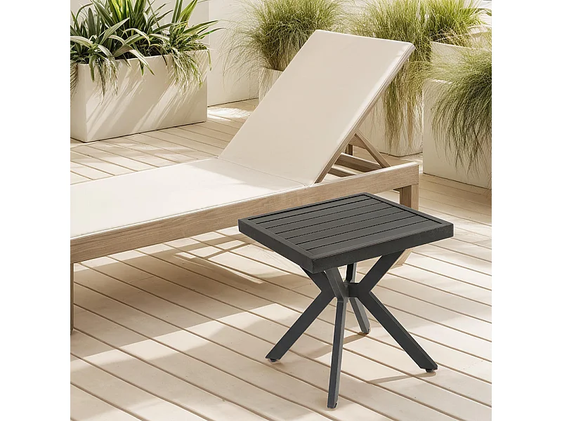 Table d'appoint carrée en aluminium d'extérieur pour patio jardin facile d'entretien et résistant aux intempéries marron foncé
