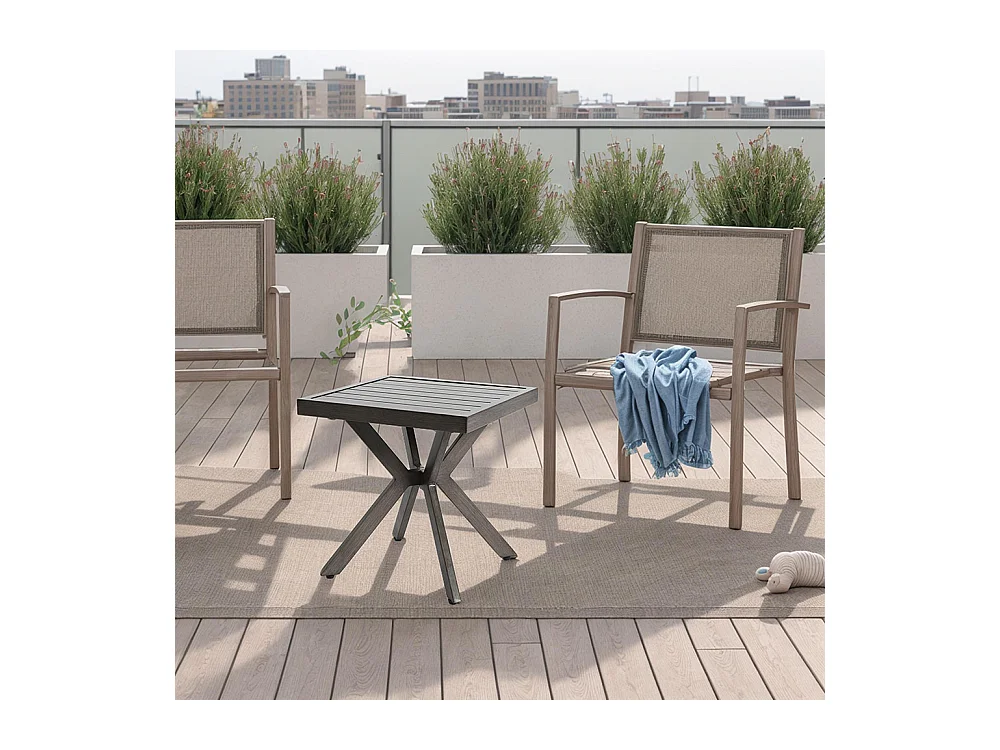 Table d'appoint carrée en aluminium pour l'extérieur Table d'appoint pour patio jardin piscine intérieur gris foncé