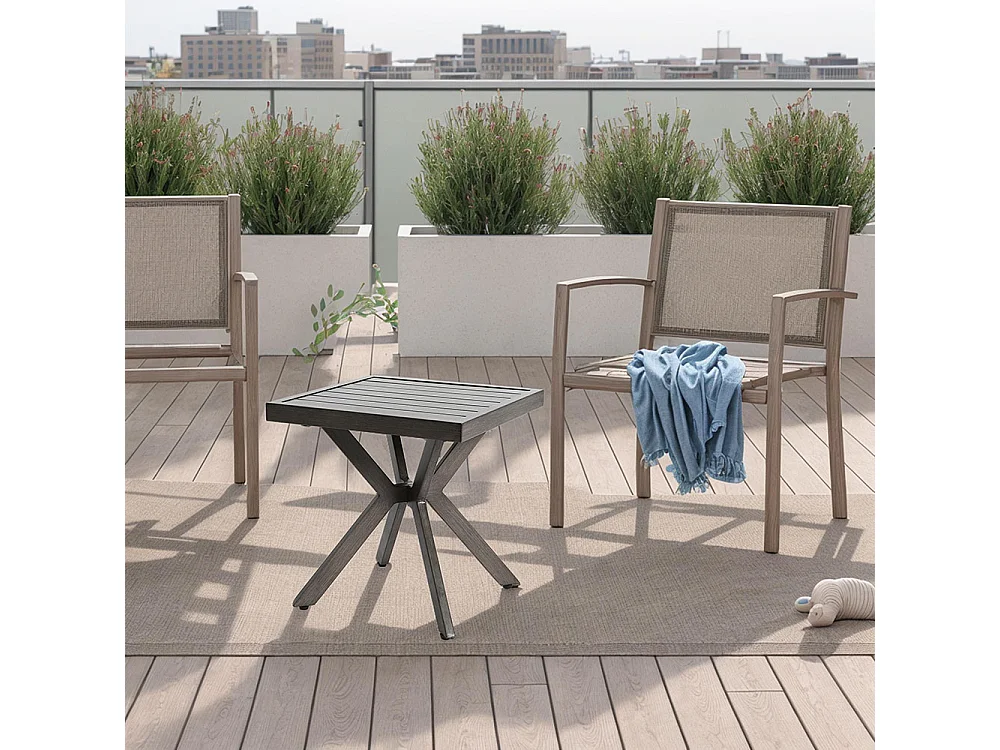 Table d'appoint carrée en aluminium pour l'extérieur Table d'appoint pour patio jardin piscine intérieur gris foncé