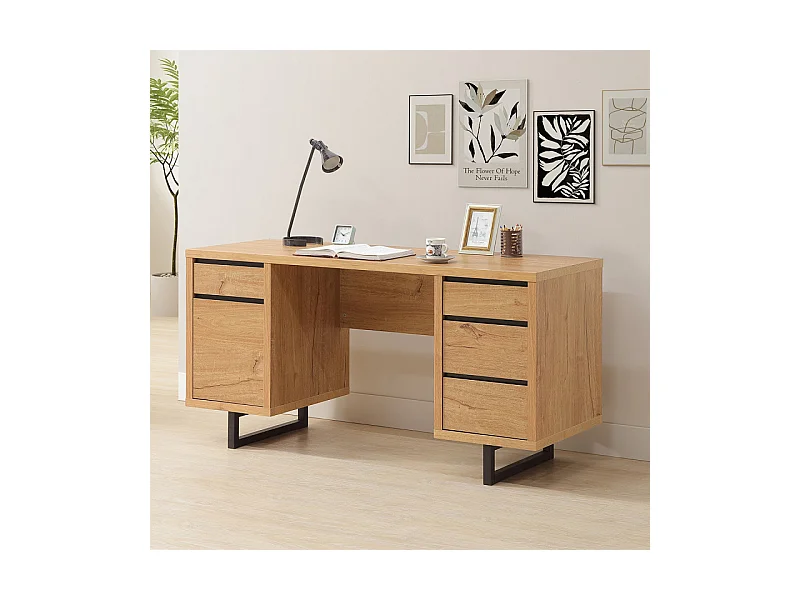 Bureau 4 tiroirs 1 porte Sully pieds métal