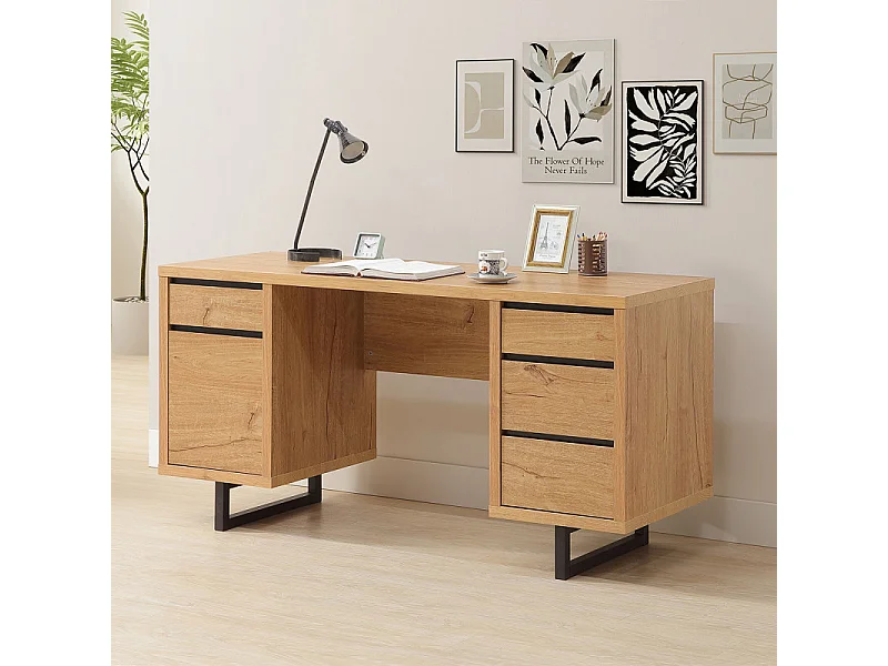 Bureau 4 tiroirs 1 porte Sully pieds métal