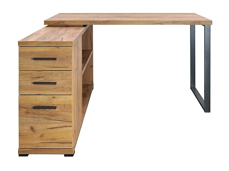 Bureau d'angle 2 tiroirs 1 porte 1 étagère Elton pied métal