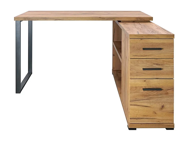 Bureau d'angle 2 tiroirs 1 porte 1 étagère Elton pied métal