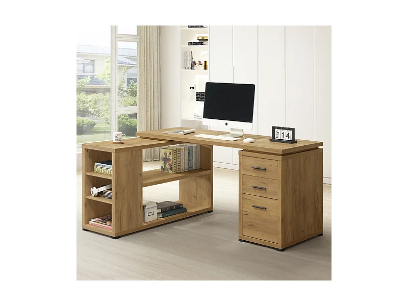 Bureau d'angle étagères + caisson Orda