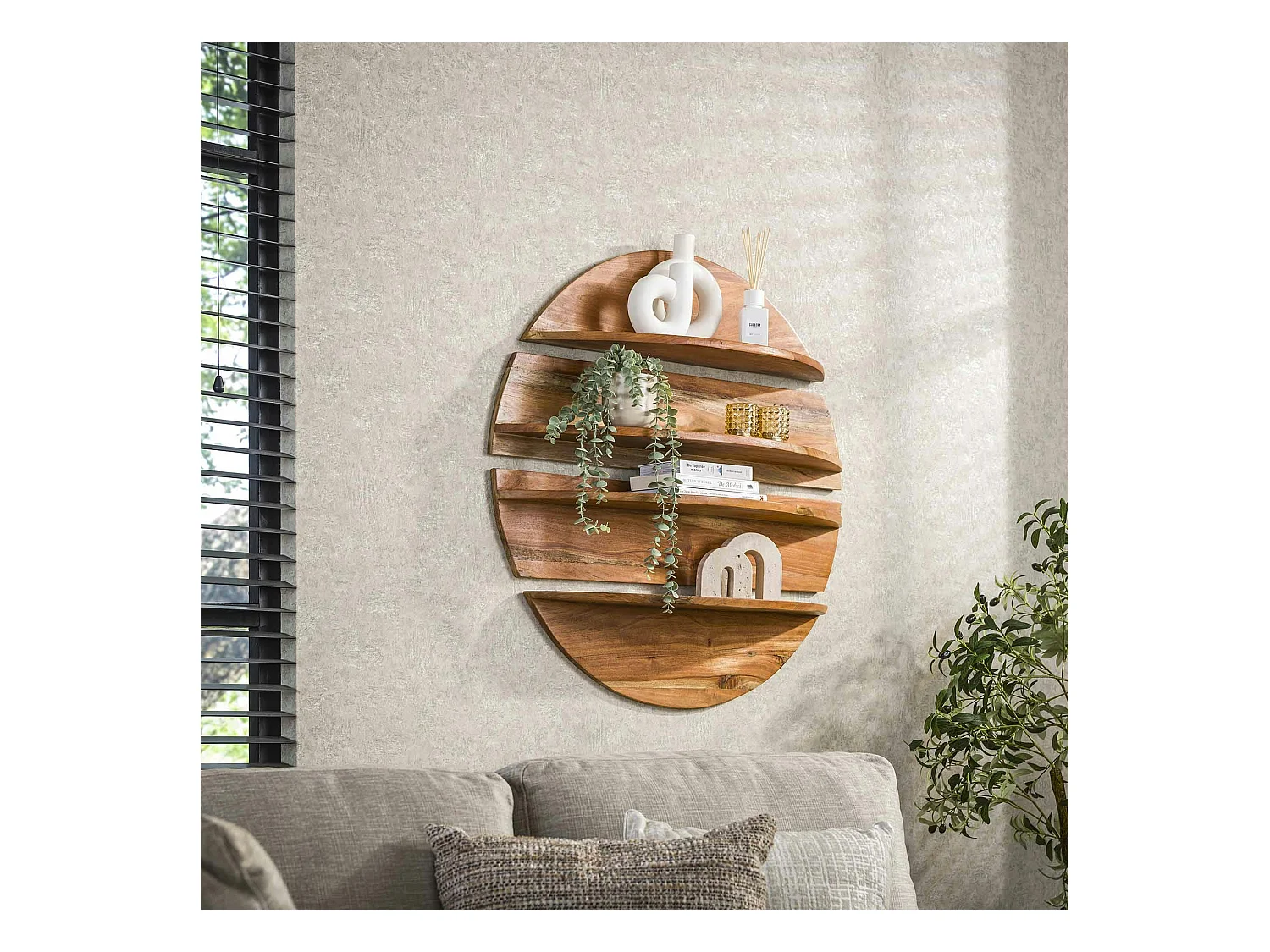 Etagère murale décorative (lot de 4) en bois de margousier Ø 90 cm