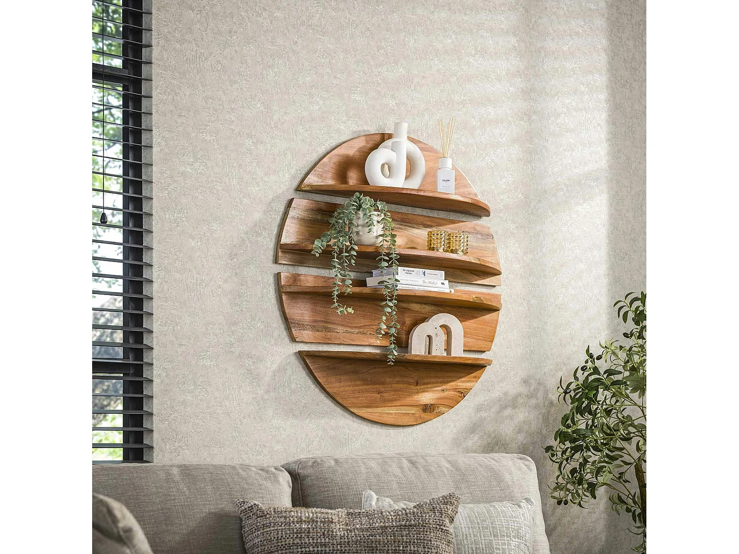 Etagère murale décorative (lot de 4) en bois de margousier Ø 90 cm