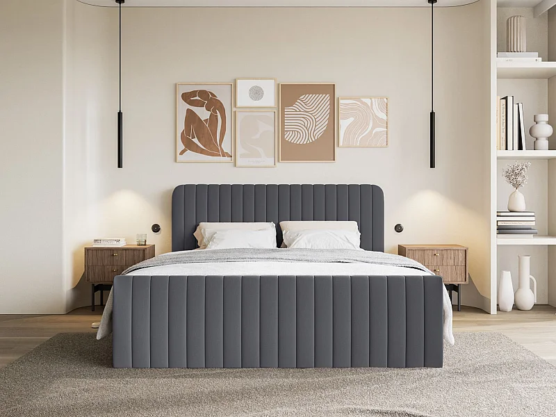 Lit continental avec surmatelas - 140x200 cm - chenille graphite - SALIANO