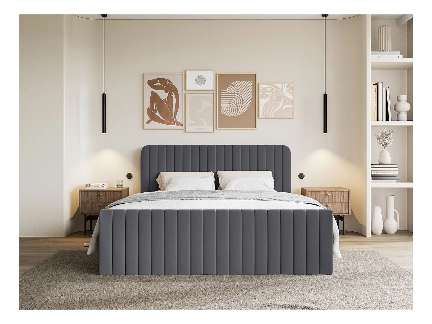 Continentaal bed met matrastopper - 140x200 cm - grafiet chenille - SALIANO
