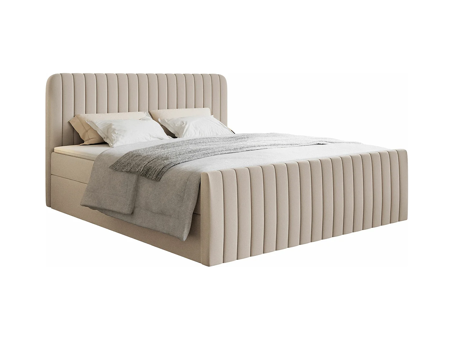 Lit continental avec surmatelas - 140x200 cm - chenille beige - SALIANO