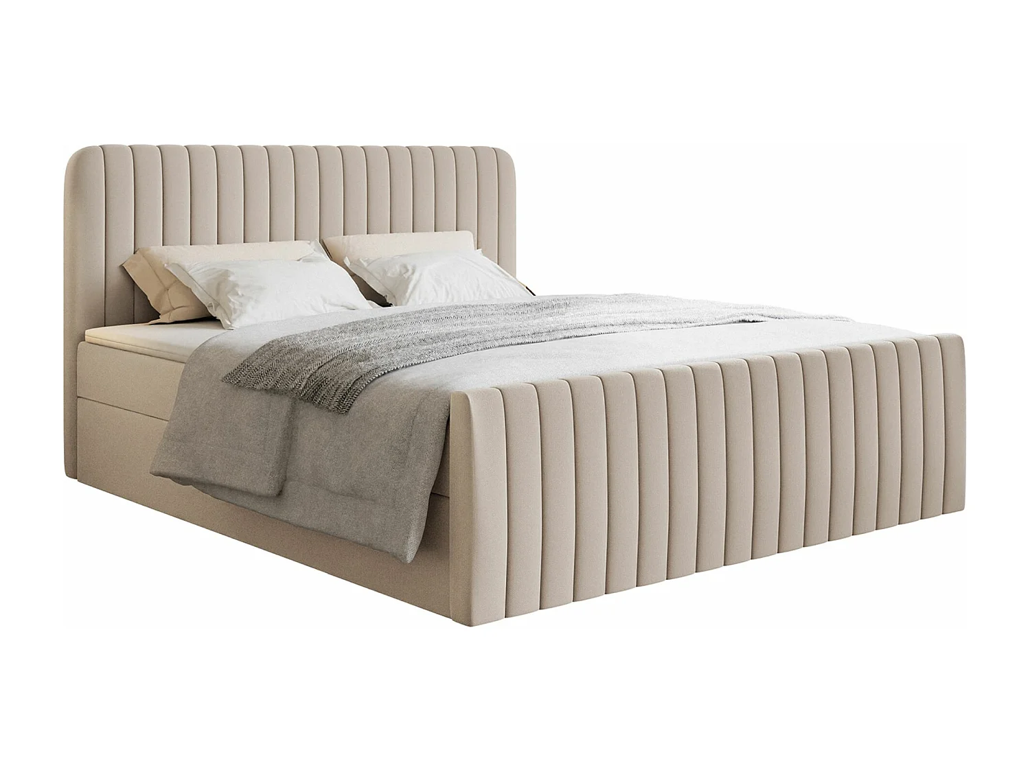 Continentaal bed met matrastopper - 140x200 cm - beige chenille - SALIANO
