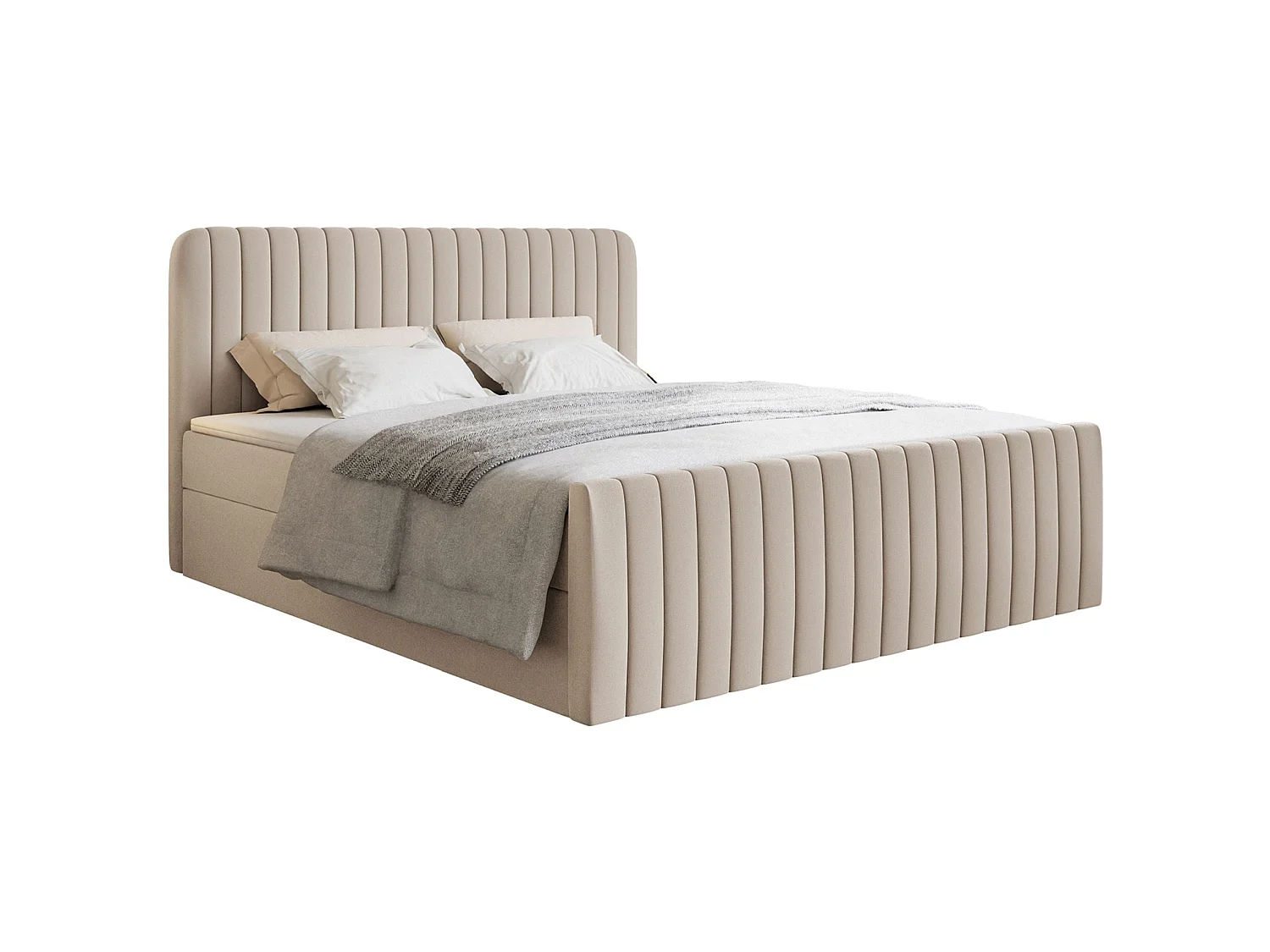 Lit continental avec surmatelas - 140x200 cm - chenille beige - SALIANO
