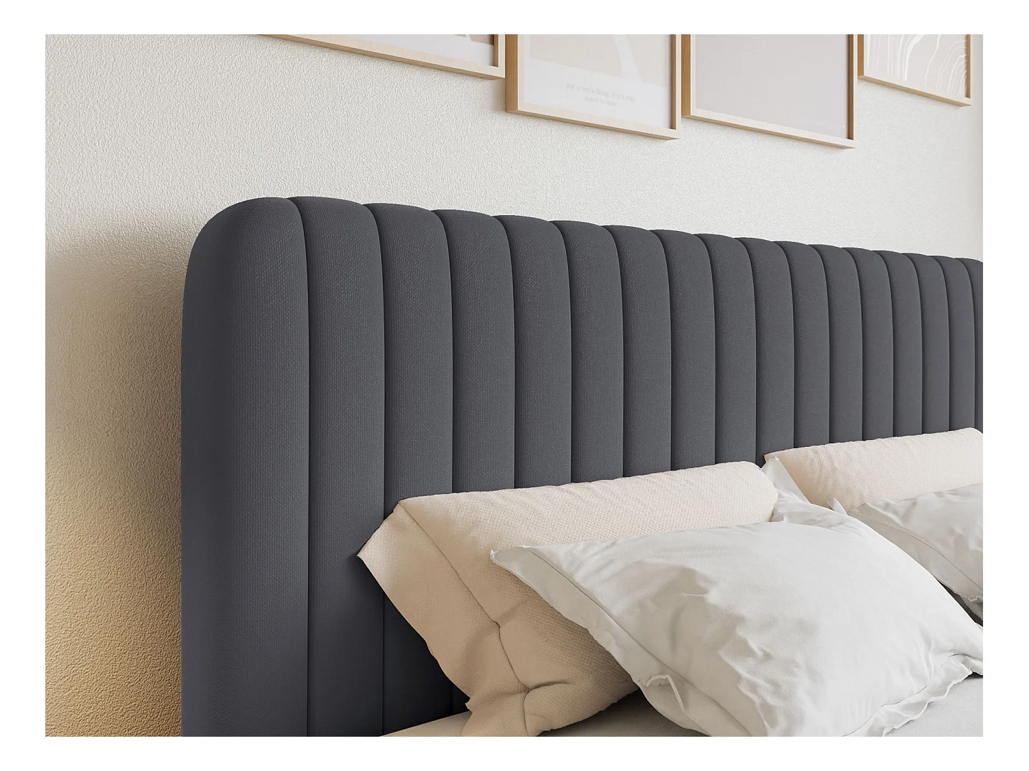 Lit continental avec surmatelas - 160x200 cm - chenille graphite - SALIANO