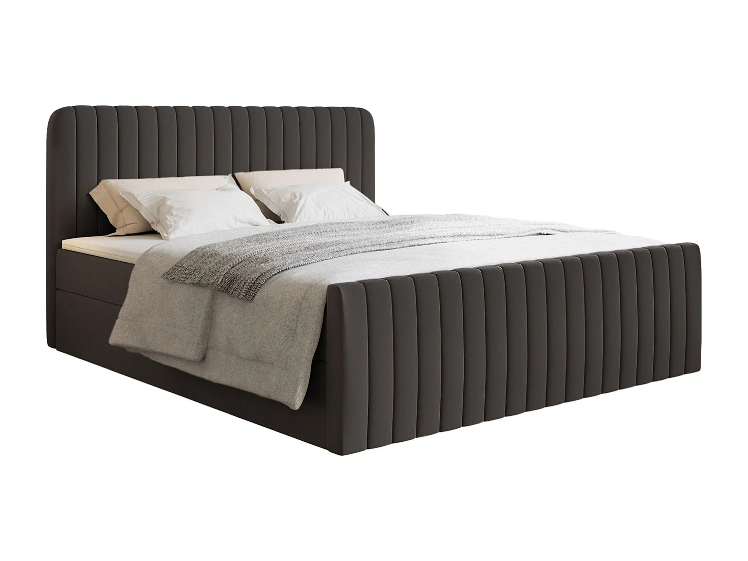Continentaal bed met matrastopper - 160x200 cm - grafiet chenille - SALIANO