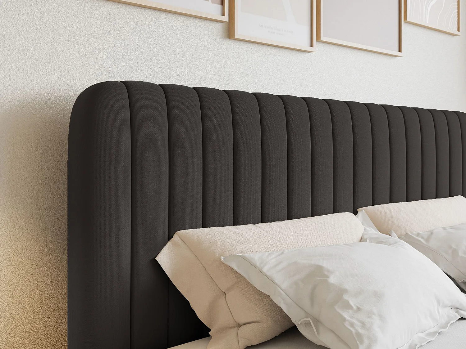 Lit continental avec surmatelas - 160x200 cm - chenille graphite - SALIANO
