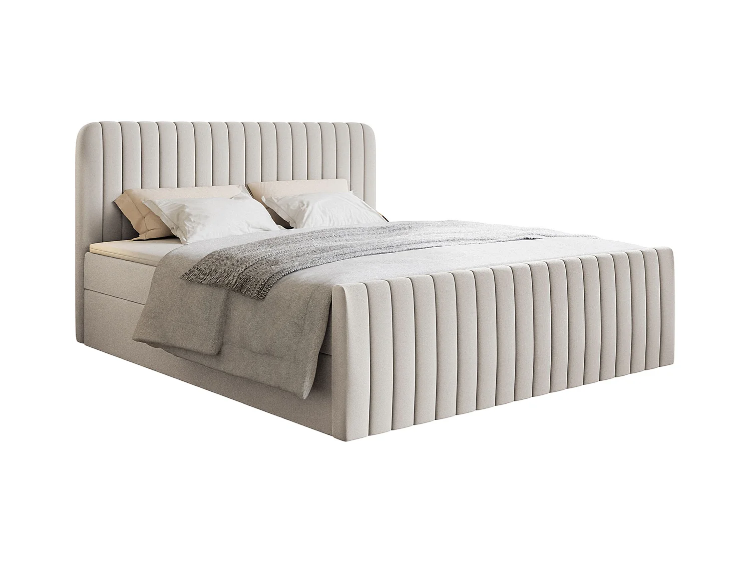 Continentaal bed met matrastopper - 180x200 cm - lichtbeige chenille - SALIANO
