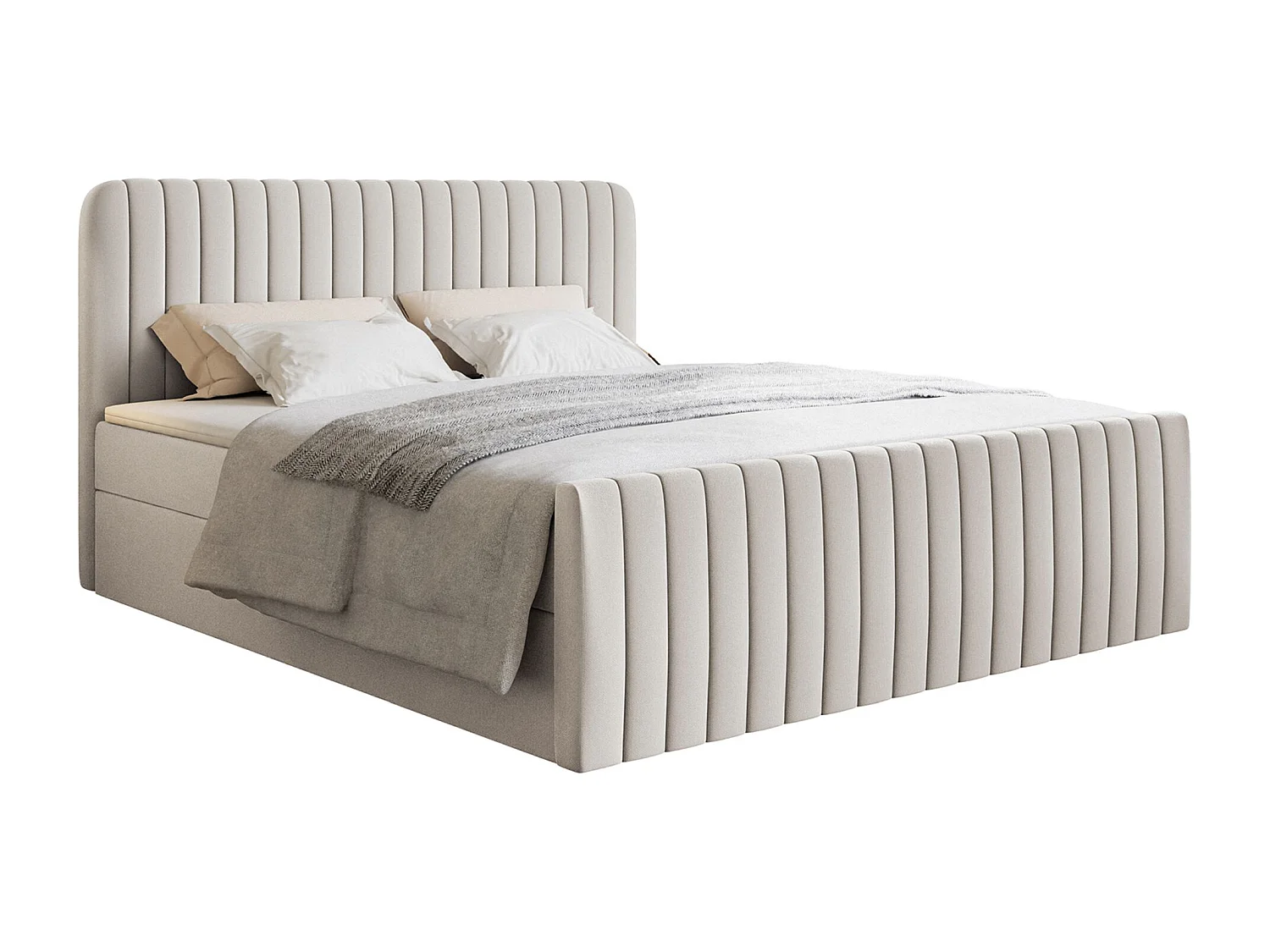 Lit continental avec surmatelas - 180x200 cm - chenille beige clair - SALIANO