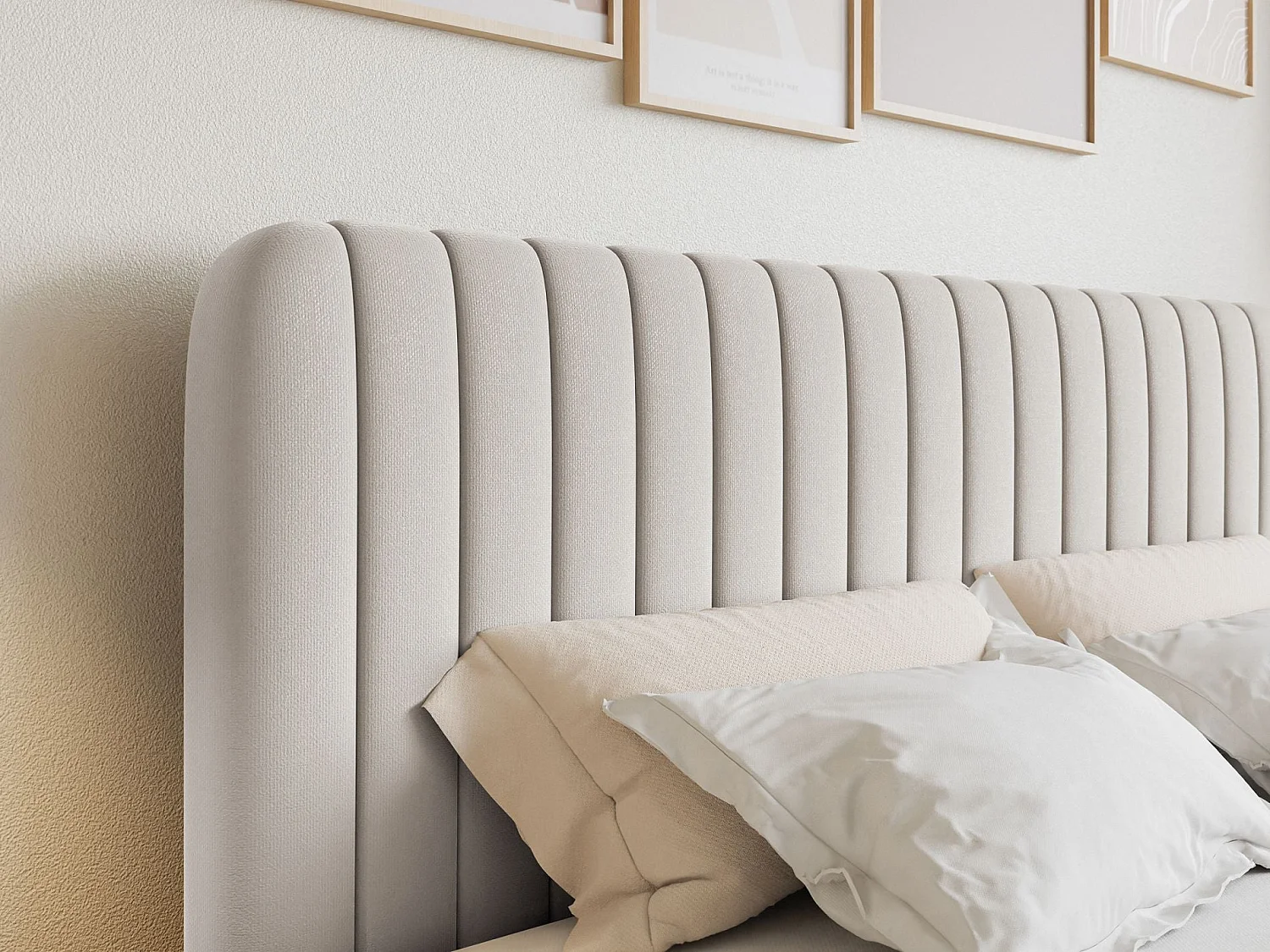 Lit continental avec surmatelas - 180x200 cm - chenille beige clair - SALIANO