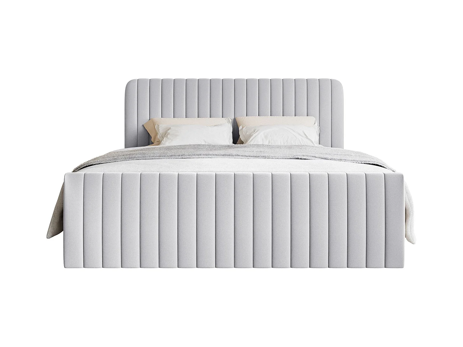 Lit continental avec surmatelas - 160x200 cm - chenille gris clair - SALIANO