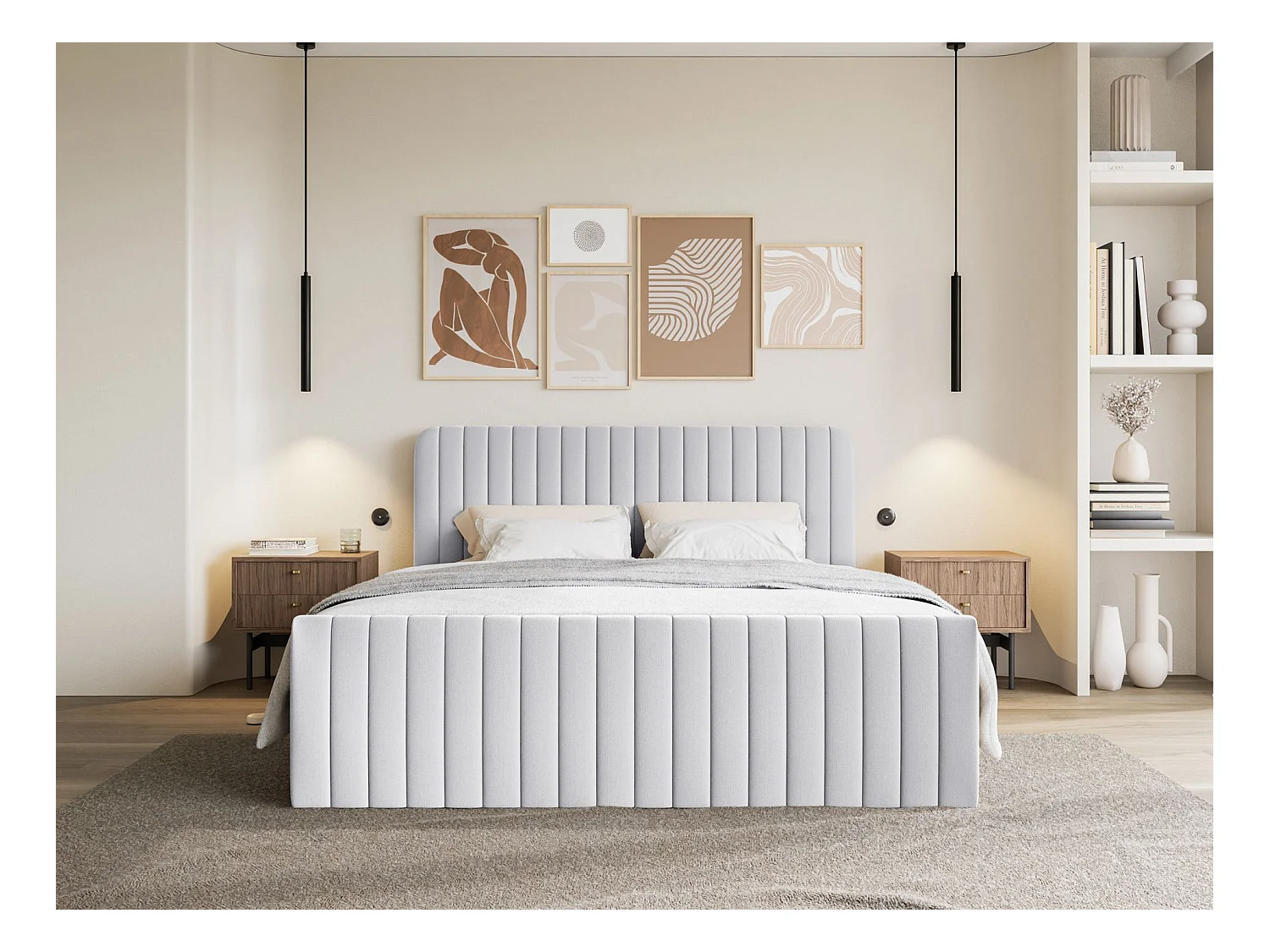 Continentaal bed met matrastopper - 160x200 cm - lichtgrijs chenille - SALIANO