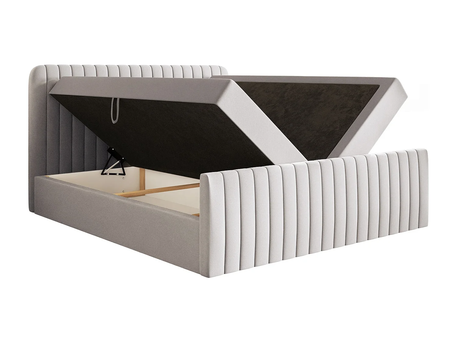 Lit continental avec surmatelas - 160x200 cm - chenille gris clair - SALIANO