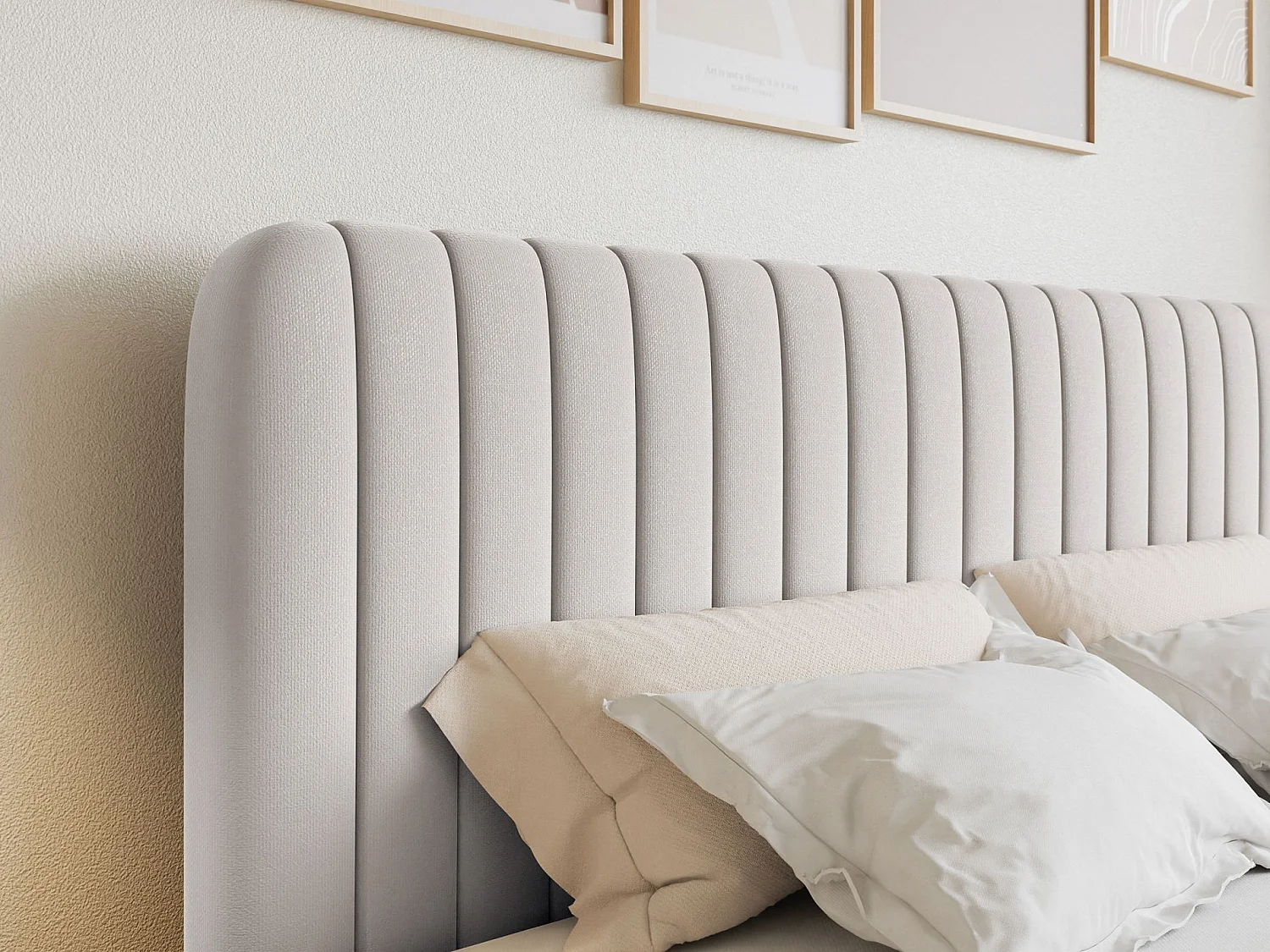 Lit continental avec surmatelas - 160x200 cm - chenille gris clair - SALIANO