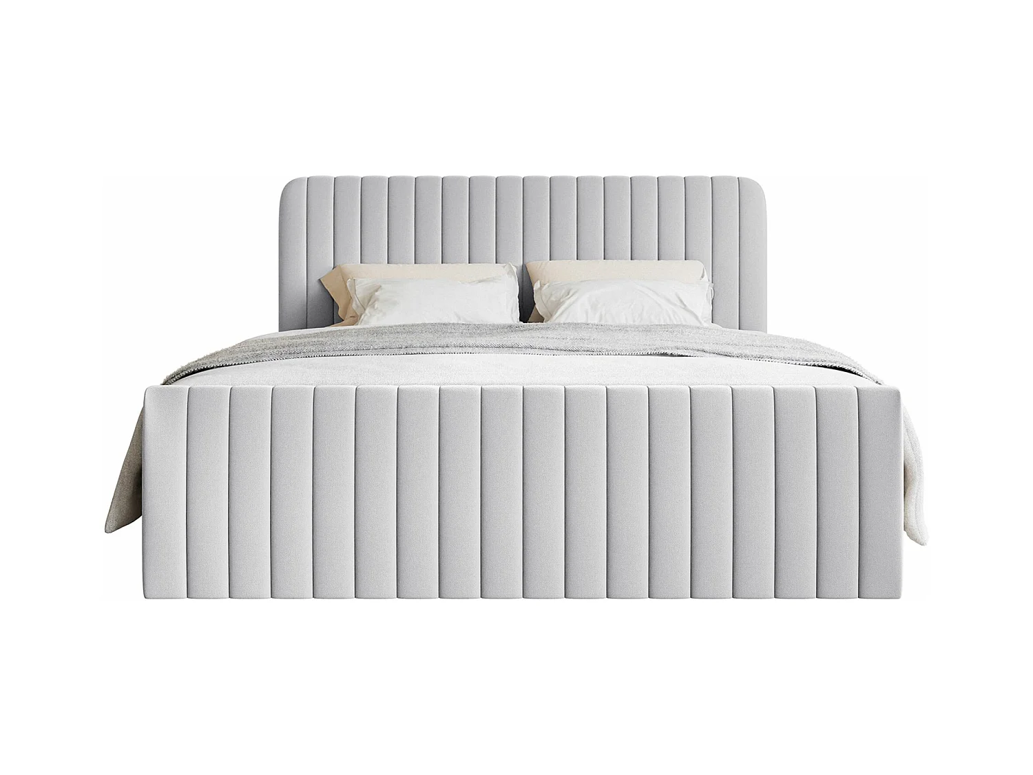 Lit continental avec surmatelas - 140x200 cm - chenille gris clair - SALIANO