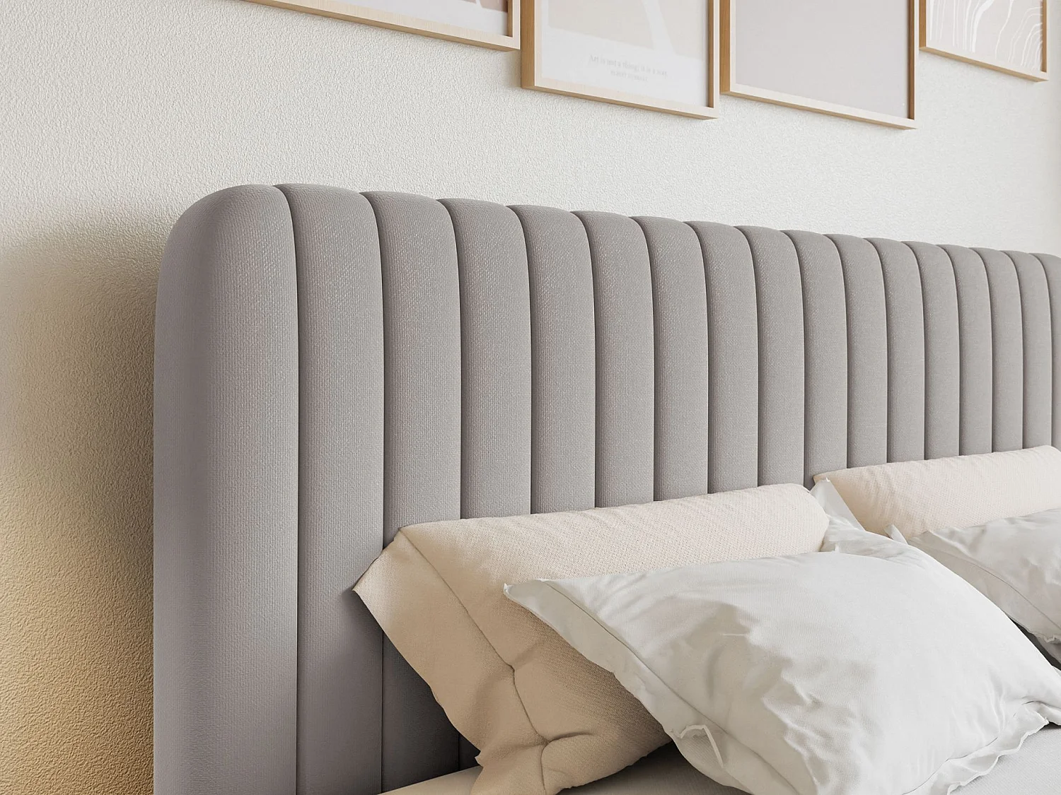 Continentaal bed met matrastopper - 140x200 cm - beige chenille - SALIANO