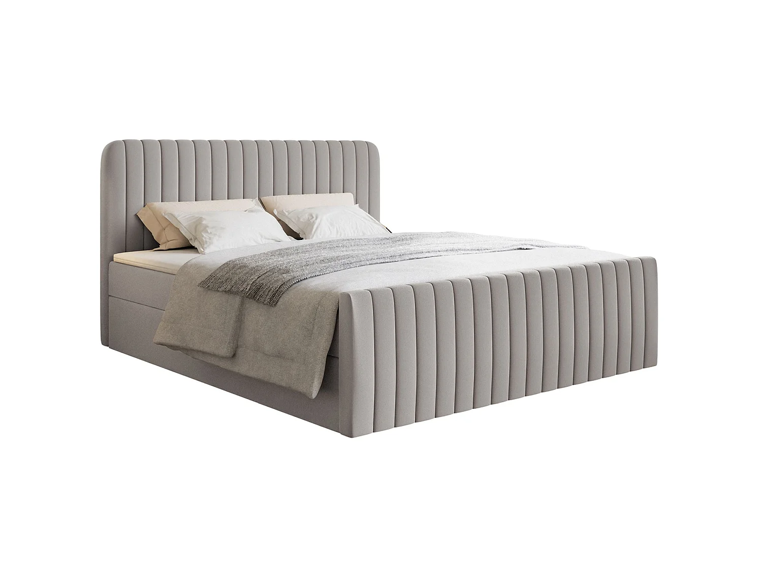 Lit continental avec surmatelas - 140x200 cm - chenille grège - SALIANO